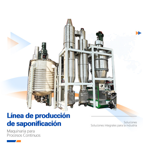 Vista general de la línea de producción de saponificación continua en planta de jabón