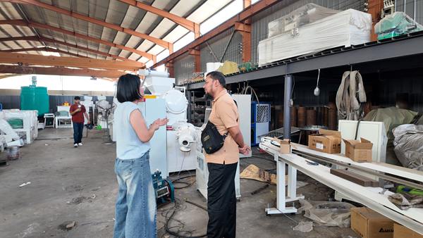 Overseas customer visits Bright Machinery factory to check automatic bar soap production line on site