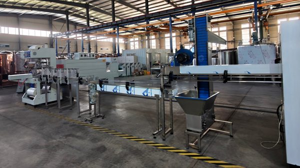 Bright Machinery integrated bottling line for liquid soap manufacturing, full set packaging equipment ready for factory test