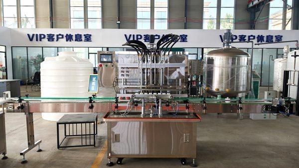 PLC controlled linear liquid filler with conveyor belt, suitable for medium and small liquid detergent manufacturing plants