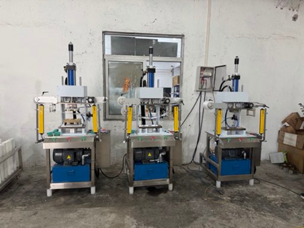 l&iacute;nea de producci&oacute;n con m&aacute;quina estampadora de jab&oacute;n estampando logotipo